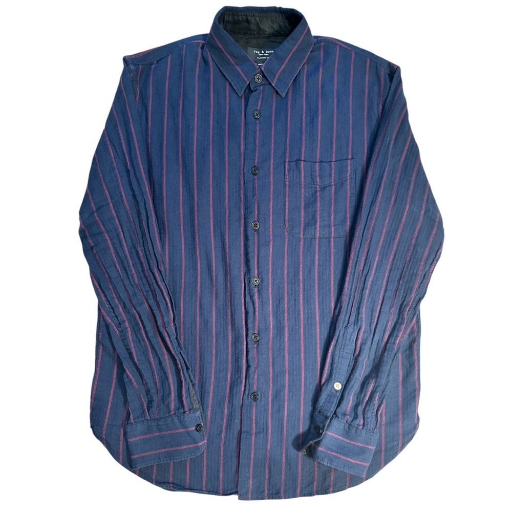 rag & bone Men's Blue Striped Button Down Shirt Long Sleeve Cotton Size Small